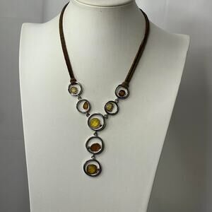 Lia Sophia necklace signed costume jewelry suede gray in silver tone setting